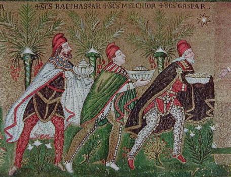 L'adorazione dei Magi, mosaico epoca bizantina, Sant'Apollinare Nuovo, Ravenna.