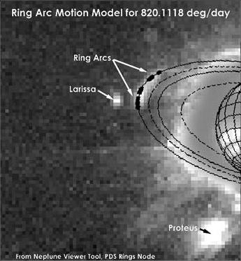 Nettuno: parte degli anelli e satellite Larissa