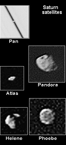 Saturn satellites: Pan, Pandora, Atlas, Helene, Phoebe