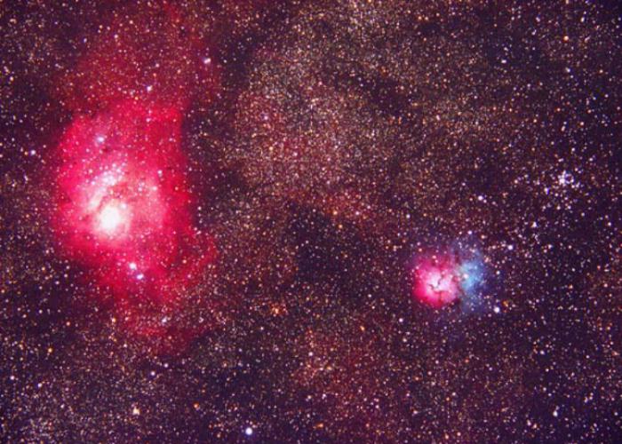 M 8 (NGC 6523) & M 20 (NGC 6514), the Lagoon & Trifid Nebulas in Sagittarius