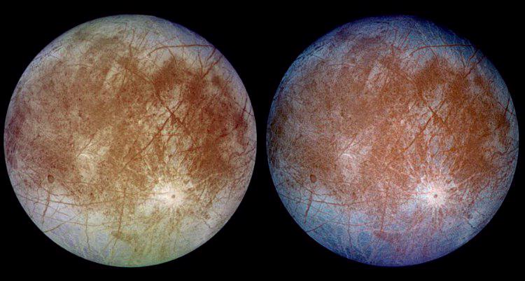 Natural and False Color Views of Europa